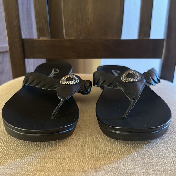 Clarks Women’s Leather Braided Slip On Sandals Flats Black Size 8 - Picture 6 of 8
